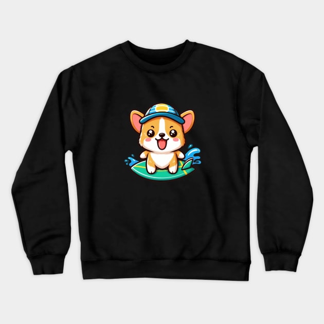 Surfing corgi dog Crewneck Sweatshirt by WellnerCreations